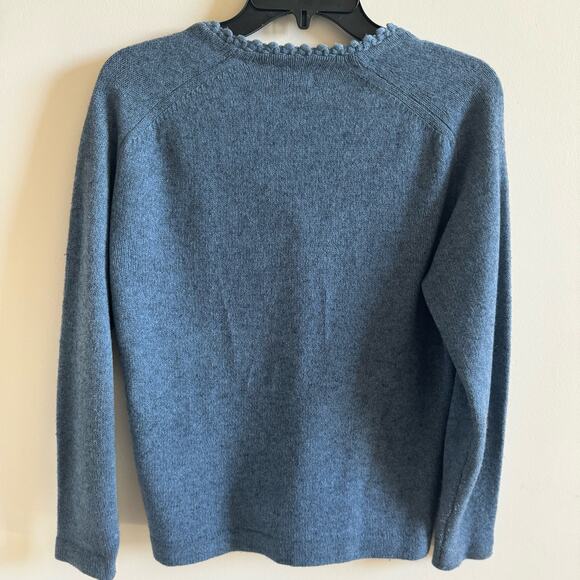 Vintage Ladies 36 Blue 2 Piece Classic Sweater Set Lambs Wool Mix Tank Cardigan - Picture 5 of 16